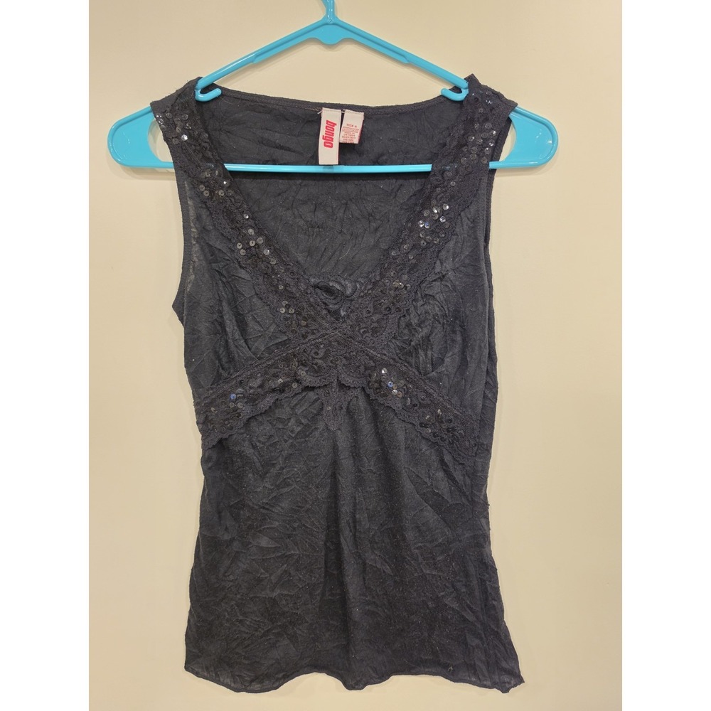 Y2K Bongo Small Black Lace Sequin Tank Top Fairycore Goblincore
